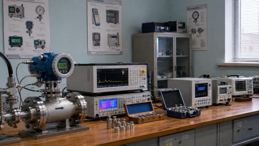 Професійна метрологічна лабораторія з промисловим витратоміром газу, аналізаторами електроенергії та калібрувальними еталонами